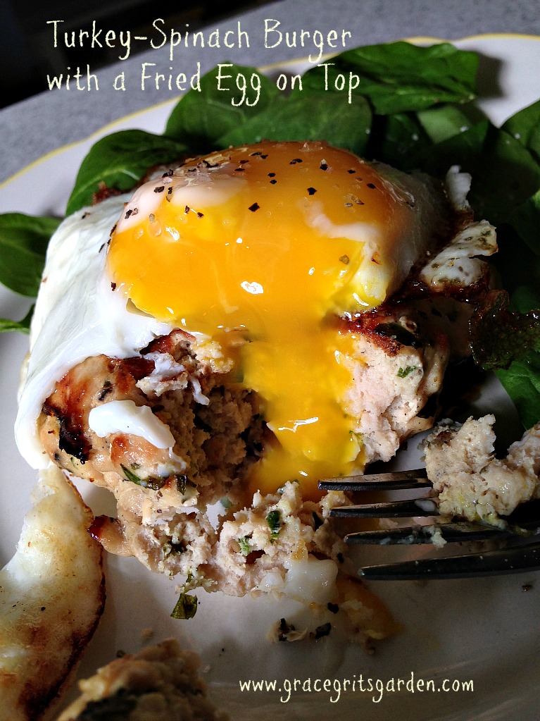 Turkey-Spinach Burger with a Fried Egg on Top - grace 